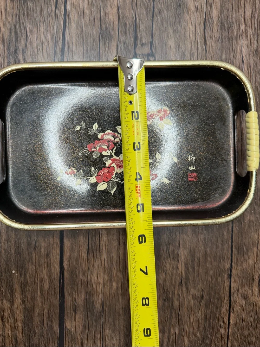 Vintage Floral Serving Trays - Black with Red Flower Motif